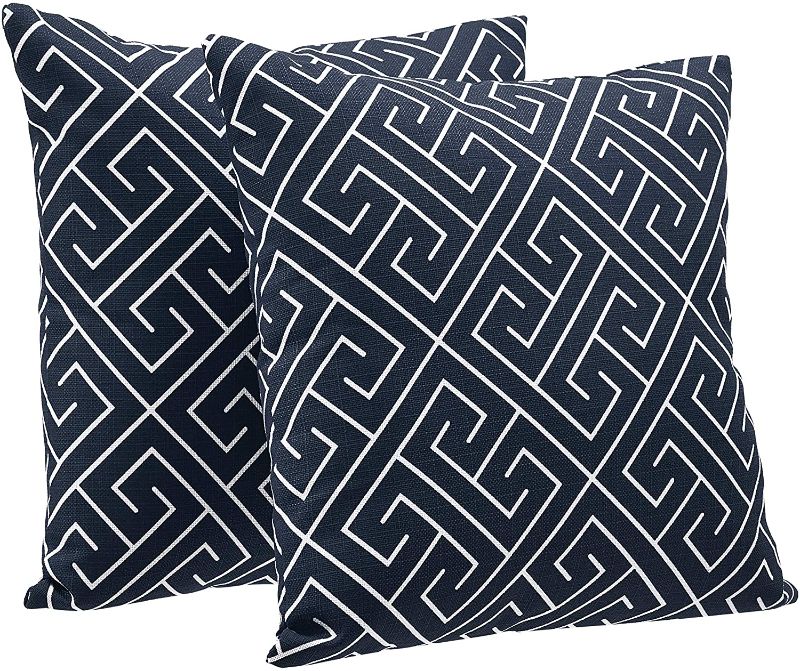 Photo 1 of Amazon Basics 2-Pack Linen Style Decorative Throw Pillows - 18" Square, Navy Blue Geometric