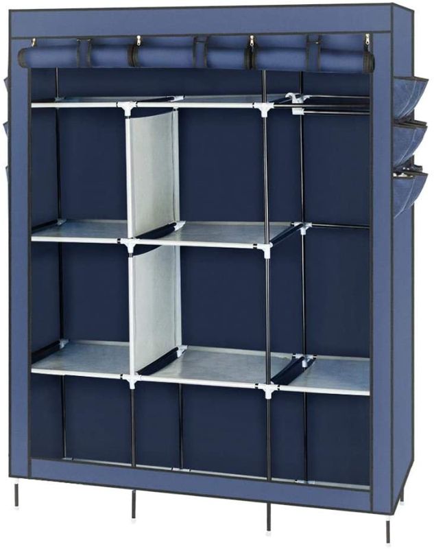 Photo 1 of Woven Fabric Assembled Cloth Wardrobe Concise Elegant Bedroom Armoires Storage Cabinets (Dark Blue)