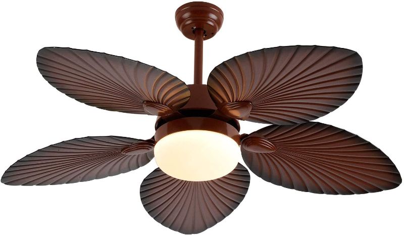 Photo 1 of 52 Inch Creative Design Ceiling Fan Light with Acrylic Lampshade,Tropical Ceiling Fan Chandelier 5 Wood Blades Remote Control LED Light Chandelier 3 Colors Lights 3 Speeds for Home
