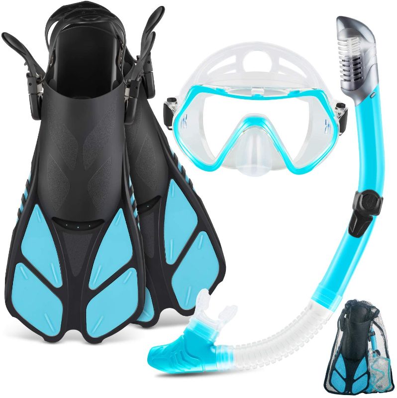 Photo 1 of ZEEPORTE Mask Fin Snorkel Set with Adult Snorkeling Gear, Panoramic View Diving Mask, Trek Fin, Dry Top Snorkel +Travel Bags, Snorkel for Lap Swimming
