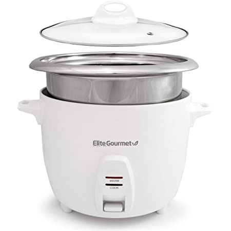 Photo 1 of Elite Gourmet - 6-Cup Rice Cooker with Steam Tray - white
