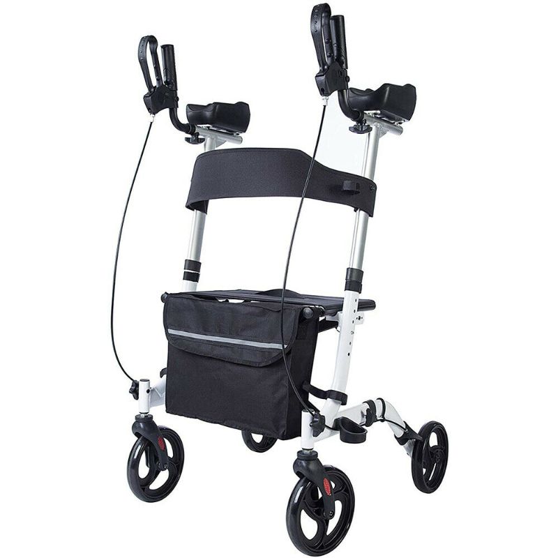 Photo 1 of BEYOUR WALKER Upright Walker, Stand Up Folding Rollator Walker Back Erect Rolling Mobility Walking Aid with Seat, Padded Armrests for Seniors and Adults, White
