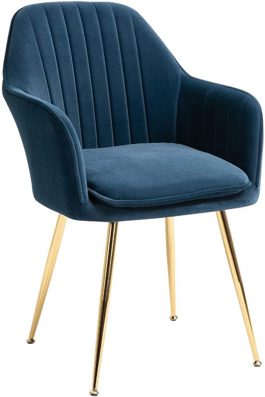 Photo 1 of AVAWING Modern Living Dining Room Accent Arm Chairs, Velvet Mid-Century Upholstered Seat Club Guest with Golden Legs, Blue
