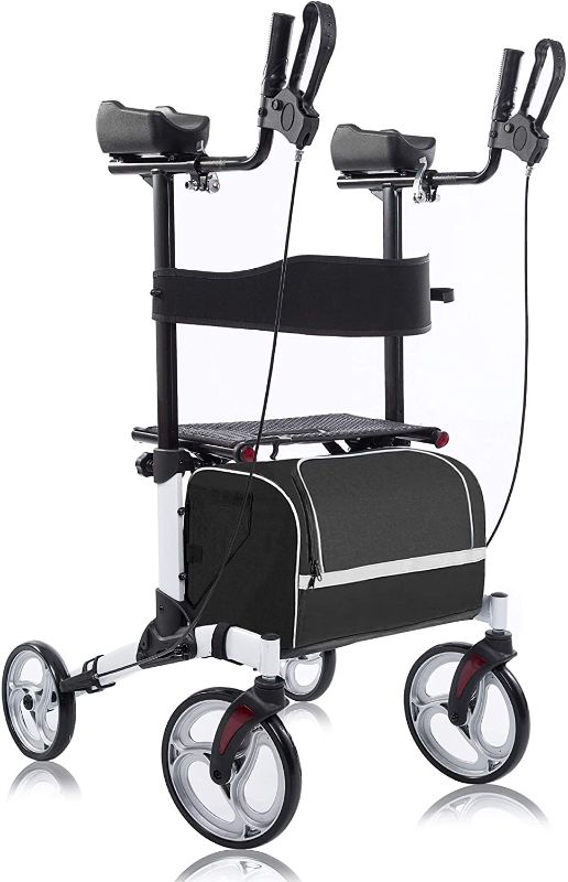 Photo 1 of  Upright Walker, Stand Up Rollator Walker Tall Rolling Mobility Walking Aid with 10” Front Wheels, Seat and Armrest for Seniors and Adults