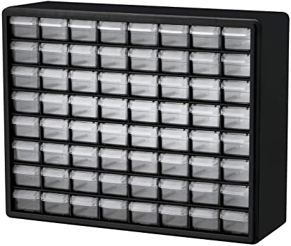 Photo 1 of Akro-Mils 10764 64 Drawer Plastic Parts Storage Hardware and Craft 20&quot x 15.75&quot, Grey Cabinet with Black Front
