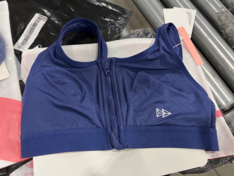 Photo 2 of Yvette Sports Bra Limitless Classic Zip, Navy Blue 32C