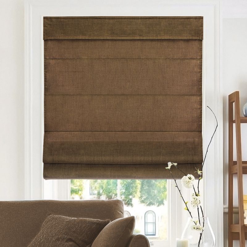 Photo 1 of CHICOLOGY Privacy & Light Filtering Cordless Roman Shades Belgian Chocolate 31"x64"
