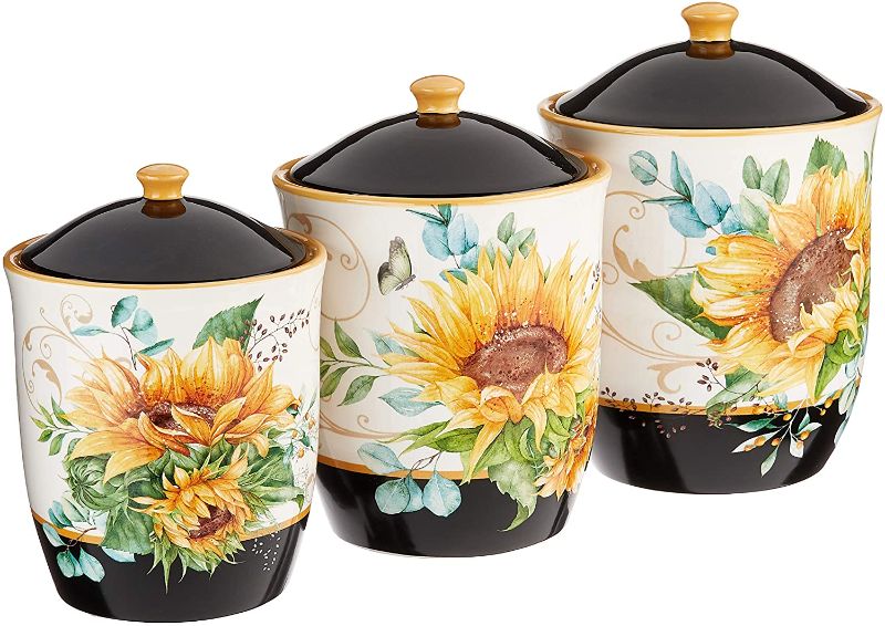 Photo 1 of Certified International Sunflower Fields 3 Piece Canister Set, 52 oz, 74 oz, 96 oz. Capacity, Multi Colored