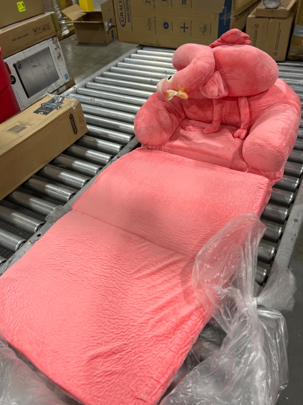 Photo 1 of HIGOGOGO Cartoon Foldable Kids Sofa, Plush Flamingo Shape Children Couch Backrest Armchair Bed with Pocket, Upholstered 2 in 1 Flip Open Infant Baby Seat for Living Room Bedroom, Pink