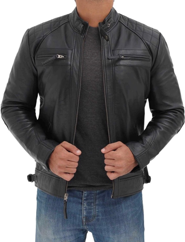 Photo 1 of Brown Leather Jacket Mens - Cafe Racer Real Lambskin Leather Distressed Motorcycle Jacket Size-L runs smaller