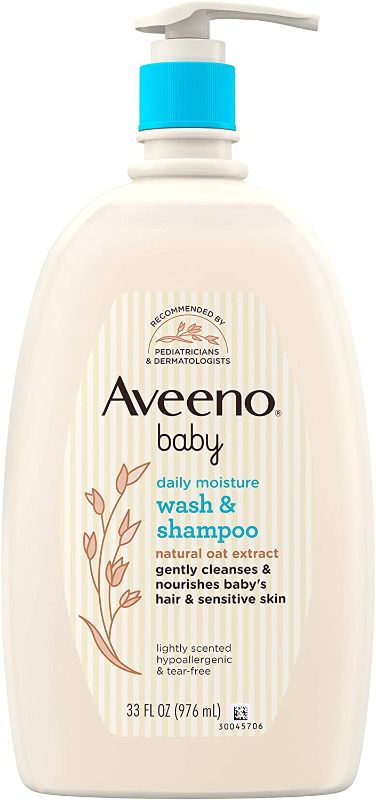 Photo 1 of Aveeno Baby Daily Moisture Gentle Bath Wash & Shampoo with Natural Oat Extract, Hypoallergenic, Tear-Free & Paraben-Free Formula for Sensitive Hair & Skin, Lightly Scented, 33 fl. oz
