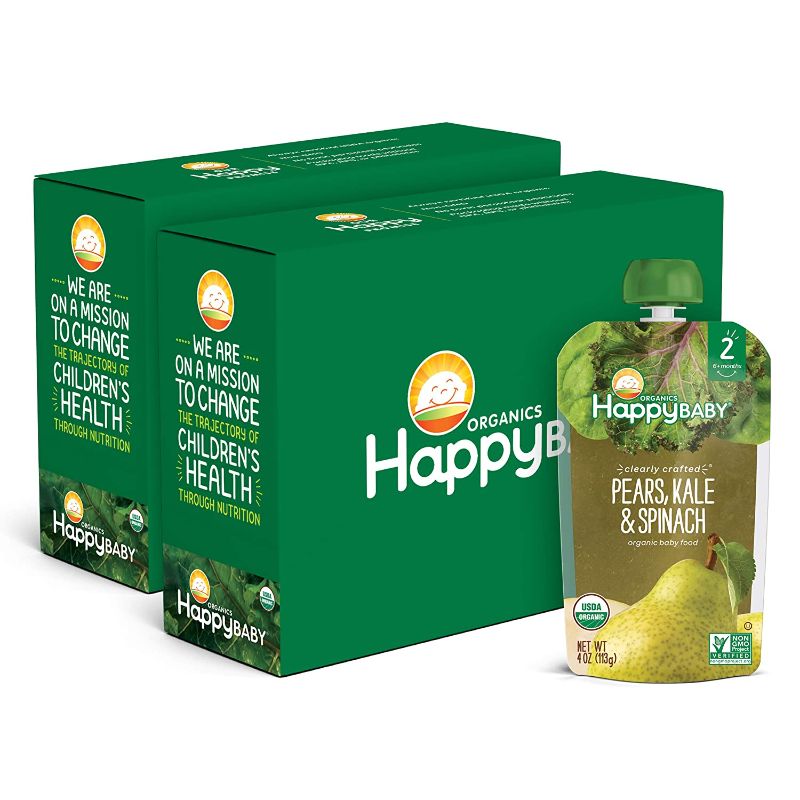 Photo 1 of Happy Baby Organics Clearly Crafted Stage 2 Baby Food Pears, Kale & Spinach, 4 Ounce Pouch Exp-Sep 22
