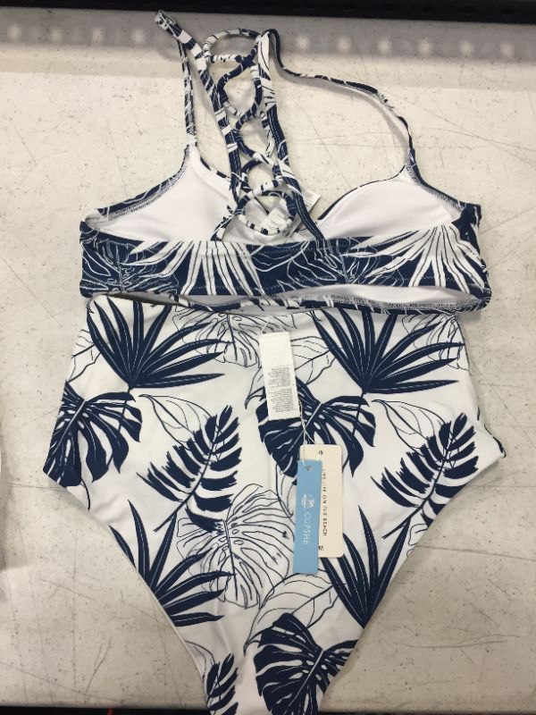 Photo 4 of Blue And White Leafy High Waisted Bikini sz M
