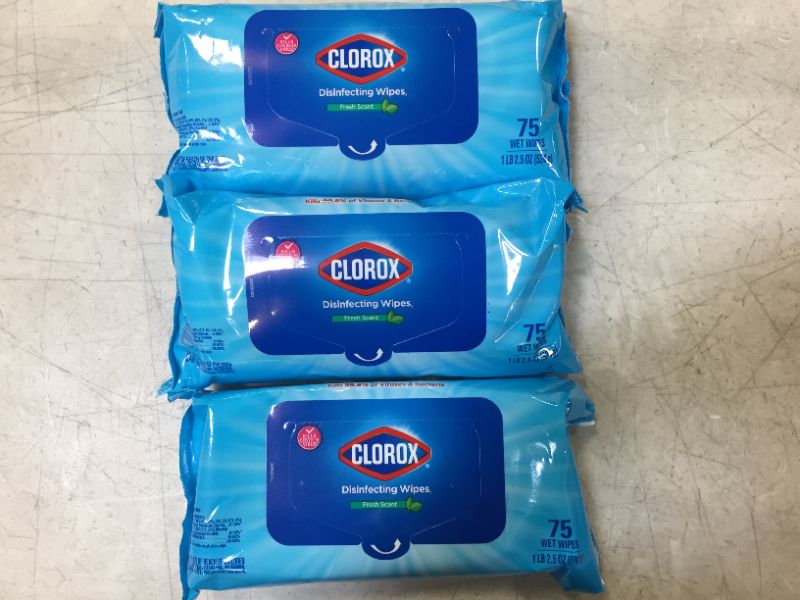 Photo 3 of Clorox Disinfecting Wipes, Bleach Free Cleaning Wipes, Fresh Scent, Moisture Lock Lid, 75 Wipes, Pack of 3
