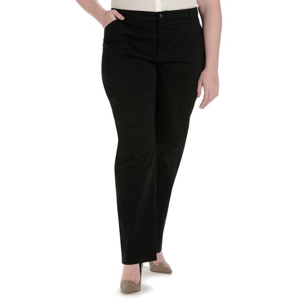 Photo 1 of Lee Women's Plus Relaxed Fit Straight Leg Pants Size 24W in the color Black
