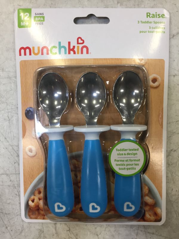 Photo 2 of Munchkin - Raise 3Pk Toddler Spoons, Blue
