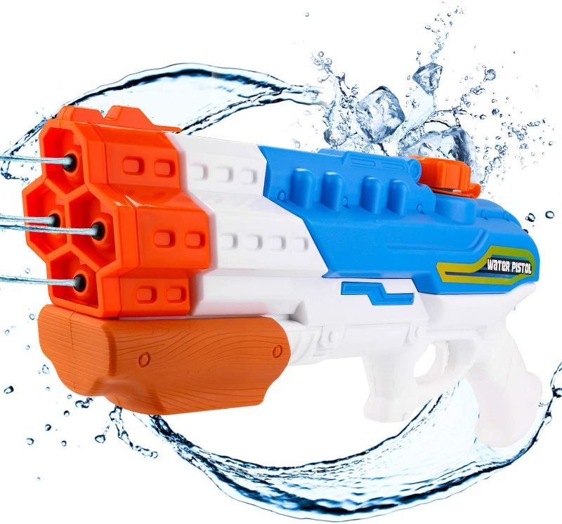 Photo 1 of 2  Biulotter Water Guns for Kids Adults, 4 Nozzles 1200cc Water Gun Pistol Squirt Gun for Water Fight Swimming Beach Water Toy 30-35 Feet Shooting Range for Kid&Adult

