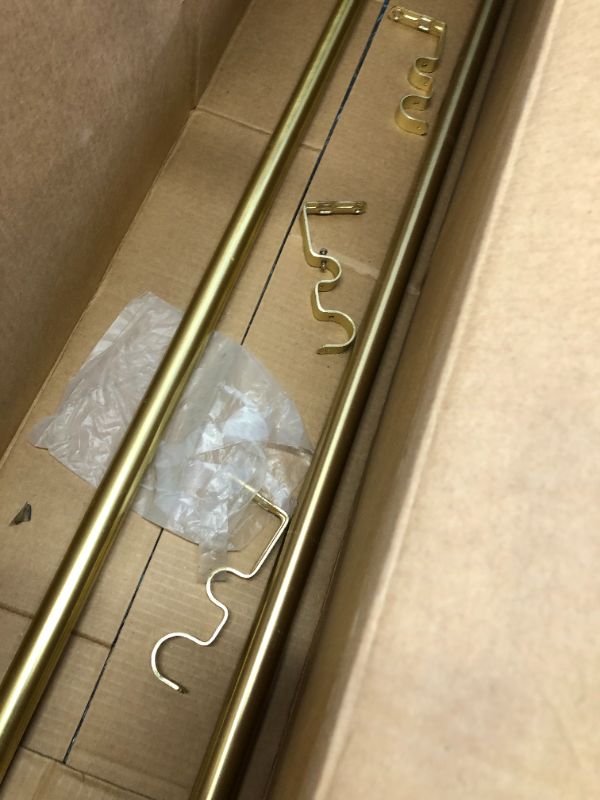 Photo 2 of Curtain Rod, Includes 2 Matching Finials, Brackets & Hardware, 36 to 66-Inches, Brass
(MISSING SMALL HARDWARE AND BRACKET)