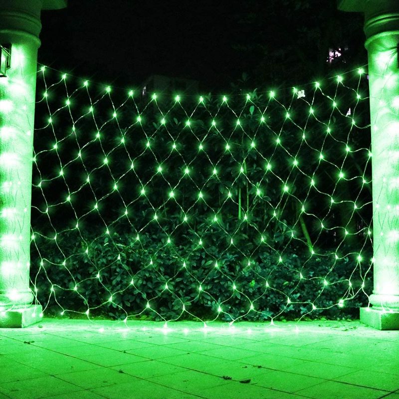 Photo 1 of LED Net Lights Mesh Lights Green St. Patrick's Day Decor, Tree Warp Fairy Lights Outdoor Hanging String Light for Christmas, Halloween, Garden, Walkway, Bushes Decor