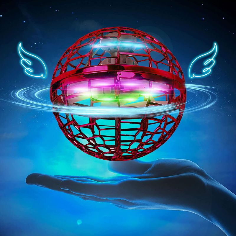 Photo 1 of Flying Ball Toy Globe 360°Rotating Hand Controlled Flying Orb Ball Toys Magic Led Lights Controller Mini Drone Flying Toy Boomerang Fly Spinners for Kids Adults Indoor Outdoor (RED)
