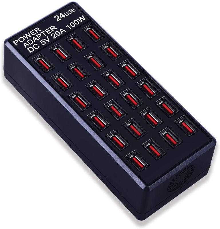 Photo 1 of 24-Port 100 watt (20 A) USB Charging Station, Home Desktop USB Fast Charger, Multiple USB Desktop Chargers, Suitable for Hotels, Shops, Schools, Shopping malls and Travel
