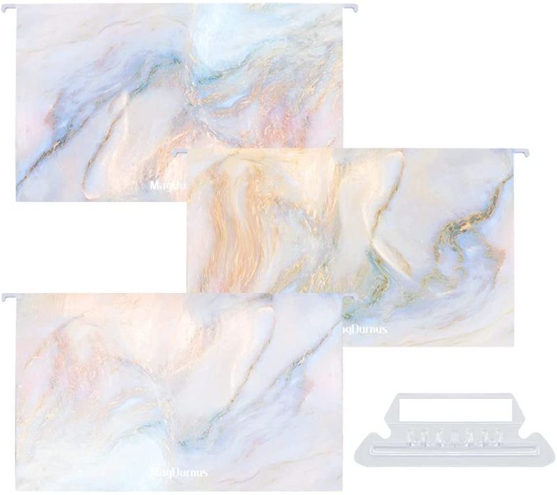 Photo 1 of MagDurnus Legal Size Hanging File Folders,Pretty Marble Design,1/5 Adjustable Cut Tabs, Assorted 3 Decorative Styles,Drawer,Desk and Cabinet Use?12-Pack?
