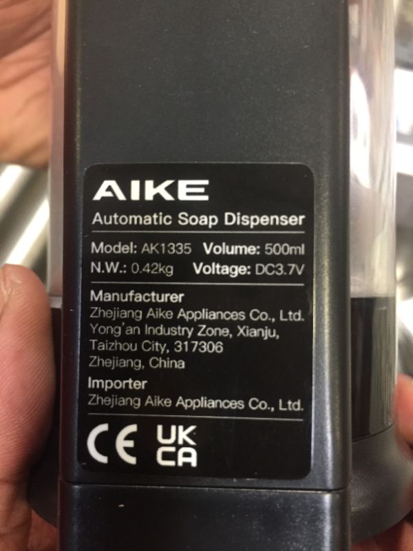 Photo 4 of AIKE 17oz. Touch-Free Rechargeable Automatic Liquid Soap Dispenser Black Wall-Mount Compatible
