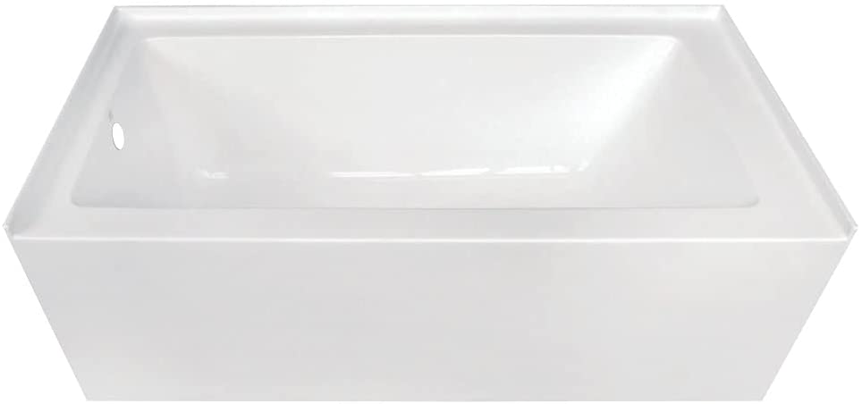Photo 1 of AQUA EDEN 60-Inch Contemporary Alcove Acrylic Bathtub with Left Hand Drain and Overflow Holes, White
