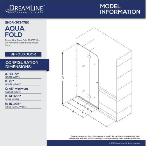 Photo 2 of Aqua Fold 33.5 in. x 72 in. Semi-Frameless Hinged Shower Door in Chrome
