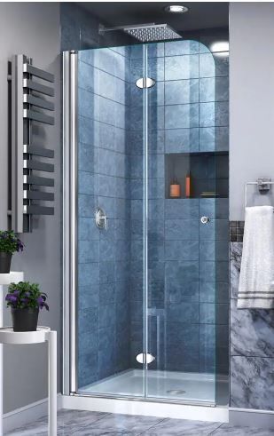 Photo 1 of Aqua Fold 33.5 in. x 72 in. Semi-Frameless Hinged Shower Door in Chrome
