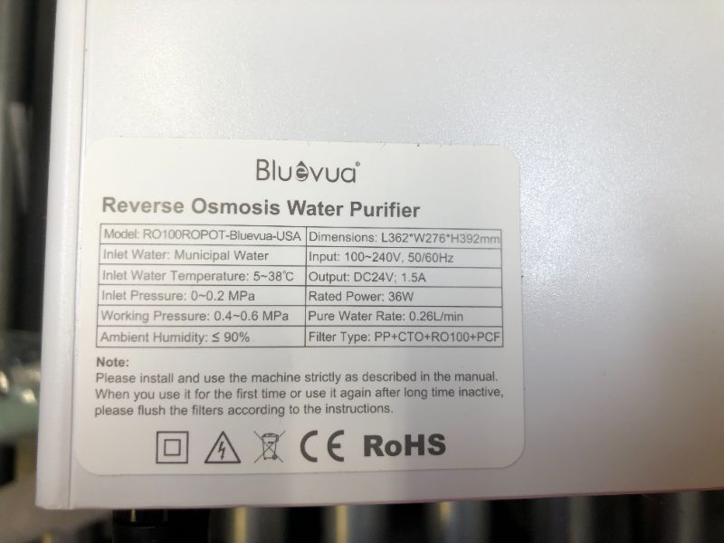 Photo 7 of Bluevua RO100ROPOT Reverse Osmosis System, Countertop Water Filter, 4 Stage Purification, Counter RO Filtration, 2:1 Pure to Drain, Purified Tap Water, Portable Water Purifier for Home
