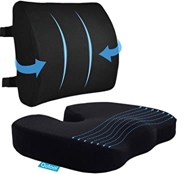 Photo 1 of Seat Cushion & Lumbar Support Pillow for Office Chair, Car, Wheelchair Memory Foam Chair Cushion for Sciatica, Lower Back & Tailbone Pain Relief Desk Pad with Adjustable Strap 3D Washable Cover
