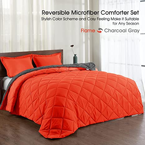 Photo 1 of Basic Beyond Down Alternative Comforter Set (King, Flame/Charcoal Gray) - Reversible Bed Comforter with 2 Pillow Shams for All Seasons
