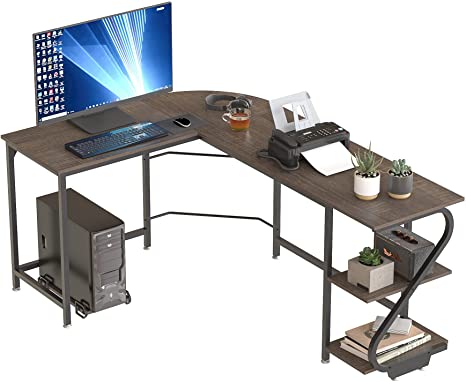 Photo 1 of Weehom Reversible L Shaped Desk with Shelves Large Corner Computer Desk Gaming Desks for Home Office Writing Workstation Wooden Table
