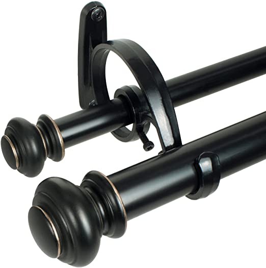 Photo 1 of DECOPOLITAN Beme 36-72" Urn Double Rod Set in Antique Black & Urn Holdback Pair, Antique Black
