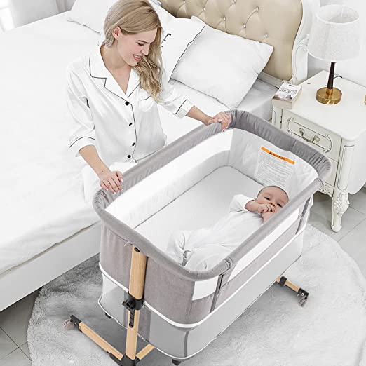 Photo 1 of Jaoul 3 in 1 Baby Bassinets Bedside Sleeper Easy Folding Sleeper with Mattress Included, Height Adjustable Bedside Travel Crib for Newborn Infant-Baby Boy/Baby Girl
