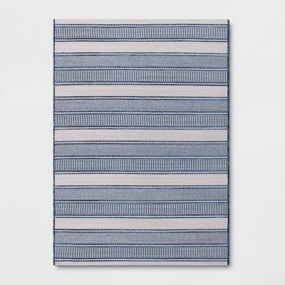 Photo 1 of 5' x 7' Stripe Outdoor Rug Navy/Ivory - Threshold™