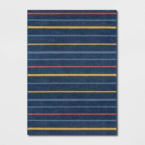 Photo 1 of 5'x7' Multi Stripe Rug Navy - Pillowfort