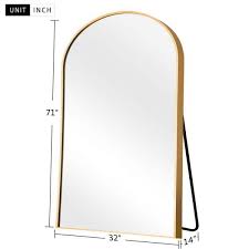 Photo 1 of 71 in. x 32 in. Modern Arch Metal Framed Gold Full-Length Floor Standing Mirror
