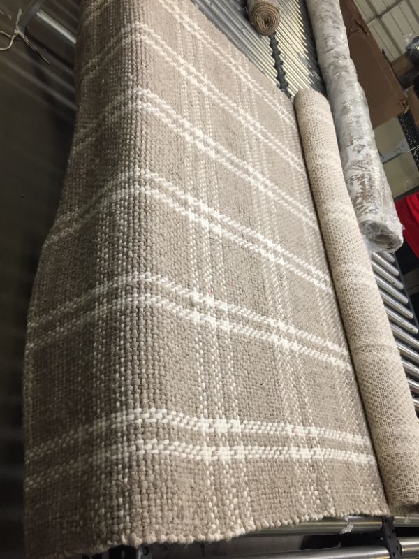 Photo 6 of 5'x7' Cottonwood Plaid Wool/Cotton Area Rug Neutral 