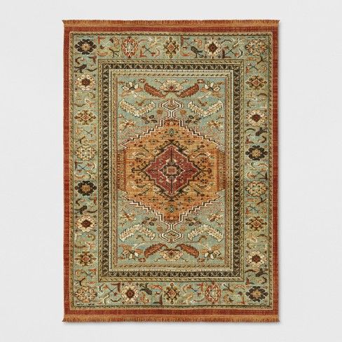 Photo 1 of 5'x7' Floral Woven Accent Rug Green/Red