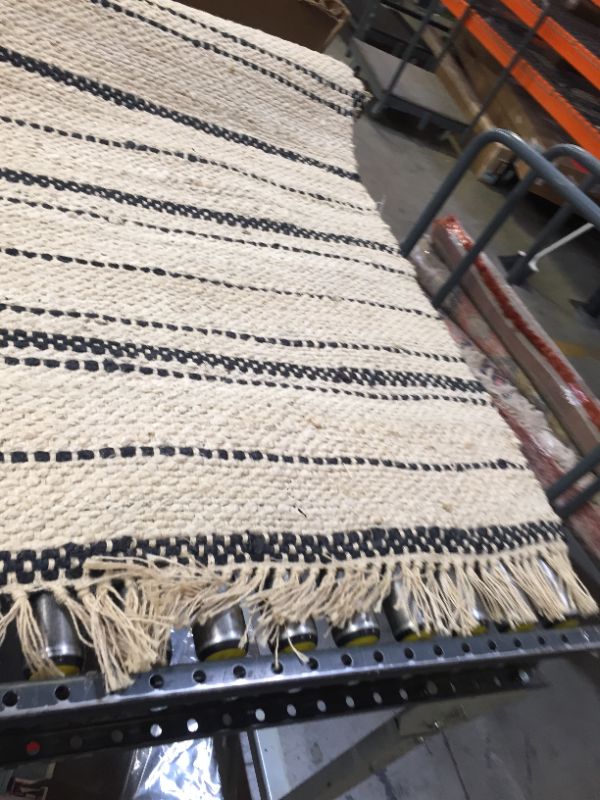 Photo 4 of 5' x 7' Bleached Jute Variegated Stripe Area Rug Railroad Gray