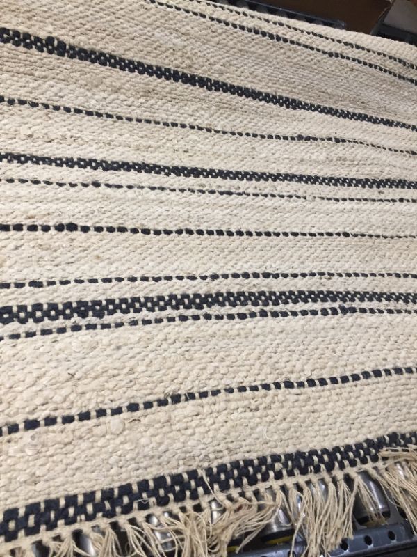 Photo 3 of 5' x 7' Bleached Jute Variegated Stripe Area Rug Railroad Gray