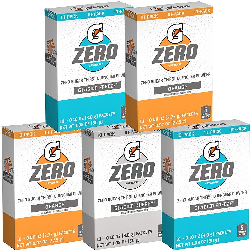 Photo 1 of Gatorade G Zero Powder, Glacier Cherry Variety Pack, 0.10oz Individual Packets (50 Pack) BB 02 07 2022
