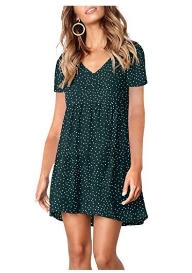 Photo 1 of Amoretu Women's V Neck Casual T Shirt Dress Loose Swing Tunic Dresses - GREEN - SIZE XL 
