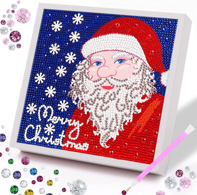 Photo 1 of 5D Diamond Painting for Kids Santa Clau Diamond Art Kits with Frame Easy to DIY Gem Art by Numbers Gift for Girls Ages 6 - 8 - 10 - 12 (7.9×7.9 in)
