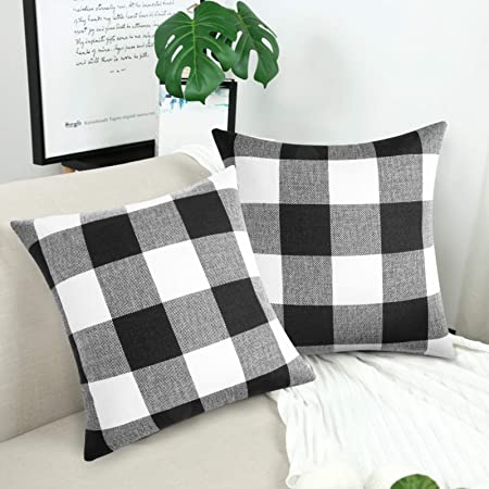 Photo 1 of Volcanics Buffalo Check Plaid Throw Pillow Covers Set of 2 Farmhouse Decorative Square Case Cushion Pillowcase for Home Decor Sofa Bedroom Car