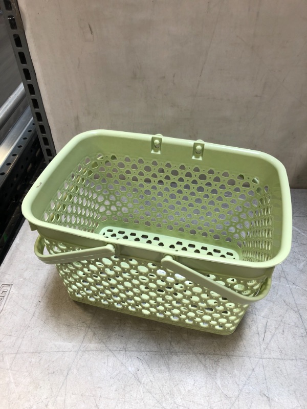 Photo 2 of Anyoifax Portable Shower Caddy Tote, Plastic Storage Basket with Handle Bath Box Organizer Bin for Bathroom, Pantry, Kitchen, College Dorm, Garage - 11.2 x 7.9 x 6.8 in - Green

