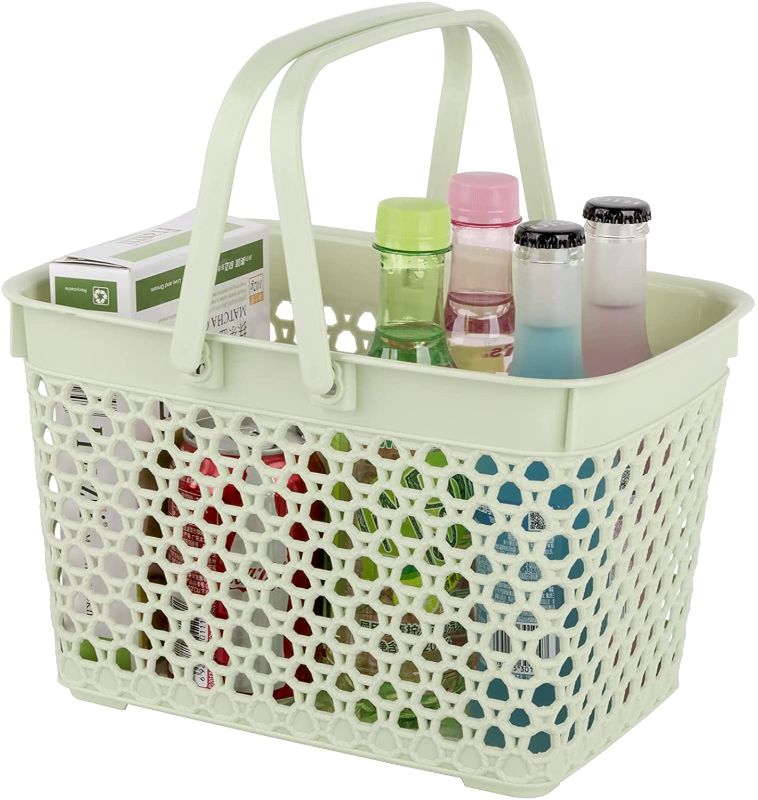 Photo 1 of Anyoifax Portable Shower Caddy Tote, Plastic Storage Basket with Handle Bath Box Organizer Bin for Bathroom, Pantry, Kitchen, College Dorm, Garage - 11.2 x 7.9 x 6.8 in - Green
