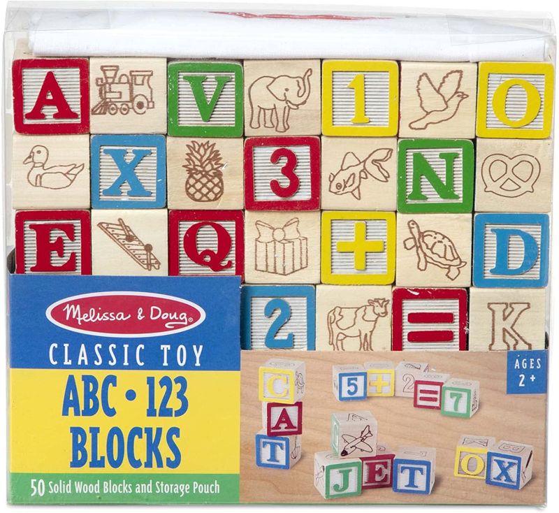 Photo 1 of Melissa & Doug Deluxe Wooden ABC/123 1-Inch Blocks Set With Storage Pouch (50 pcs)
